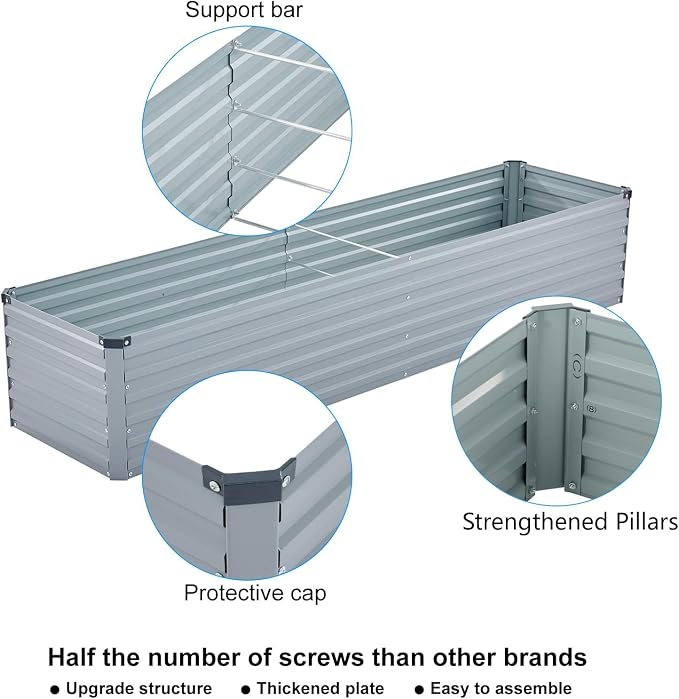 2 Pack 12x4x1FT Galvanized Raised Garden Bed Kit, Outdoor Metal Planter Box - Image 3