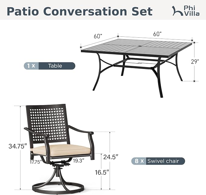PHI VILLA 9 Pieces Outdoor Dining Set - Image 9