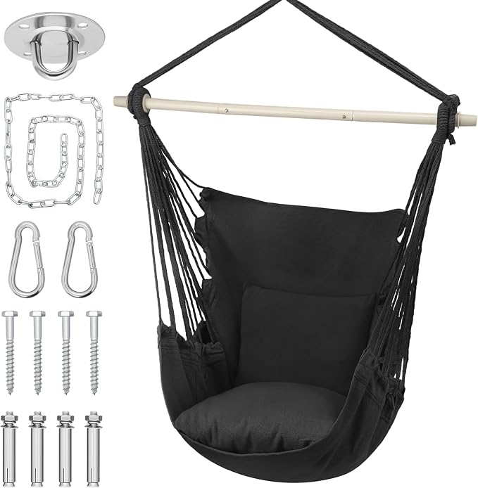 MoNiBloom Hammock Chair Hanging Rope Swing w/2 Cushions, Boho Macrame Hanging by Monibloom