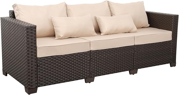 Outdoor Furniture Couch 3 Seater Sofa Outdoor Brown Wicker Sofa Deep Seat High - Image 8
