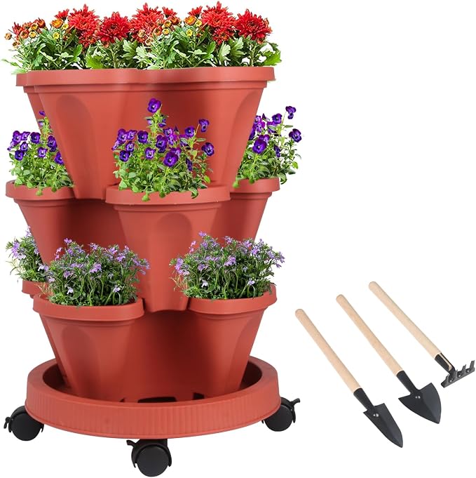 GameXcel Vertical Planter 3 Tier Stackable Planters Garden Planters Strawberry by GameXcel