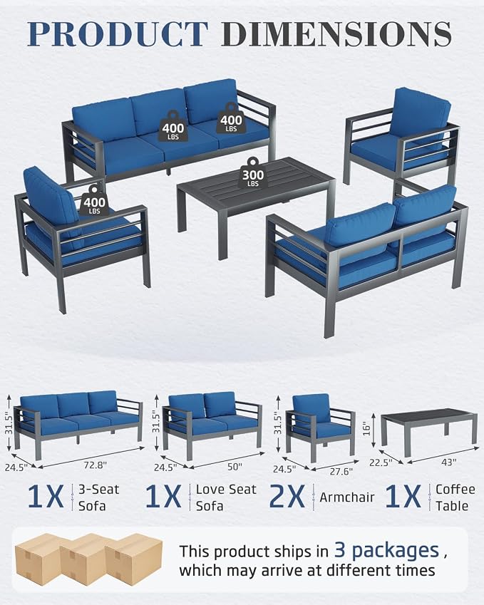 AECOJOY Aluminum Patio Furniture Set, 7 Seats Modern Outdoor Furniture - Image 2