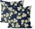 Navy Blue Spring Pillow Covers 20x20 Inch 2 Pcs Green Yellow Hydrangea Flower by DAFENA