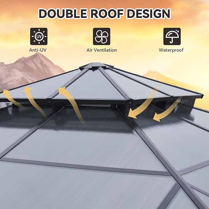 Aoxun 12'x12' Hardtop Gazebo, Outdoor Metal Gazebo - Image 4