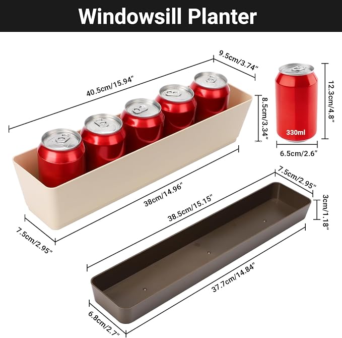 GREANER Window Boxes, 1 Pack 16 x3.8 Inch Indoor Rectangle Planter, Herb - Image 2