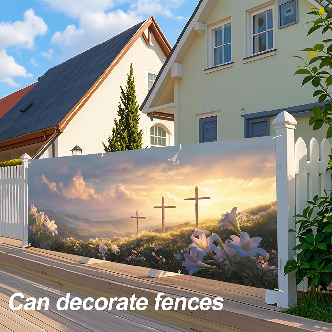 ANNA QUEEN Easter Cross Garage Door Banner 6x13FT, Sunrise Mountain Crosses - Image 5