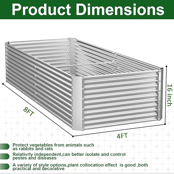 2 Pack Tall 8x4FT Corrugated Galvanized Steel Raised Garden Bed Outdoor - Image 3