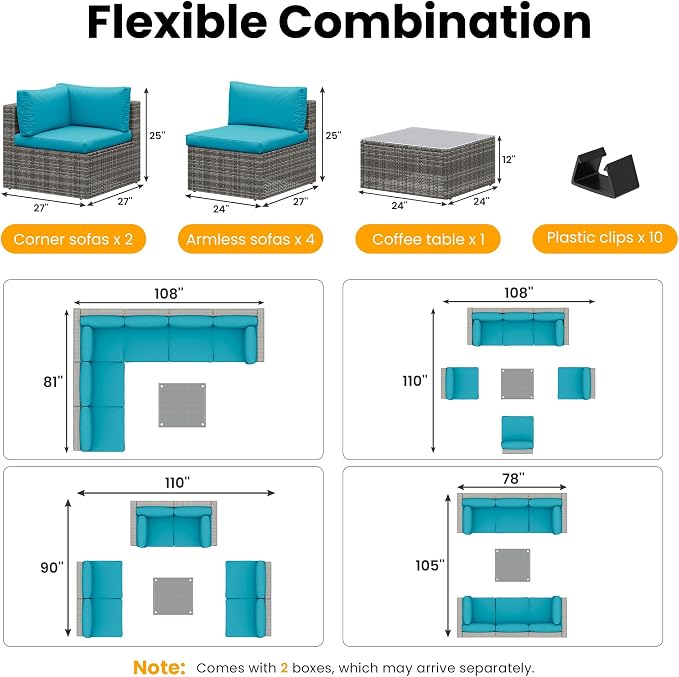 Green4ever 7 Piece Outdoor Patio Furniture Sets, Wicker Patio Outdoor Sectional - Image 3
