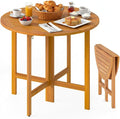 Tangkula 36 Inches Outdoor Folding Round Dining Table, No Assembly Patio Acacia by TANGKULA