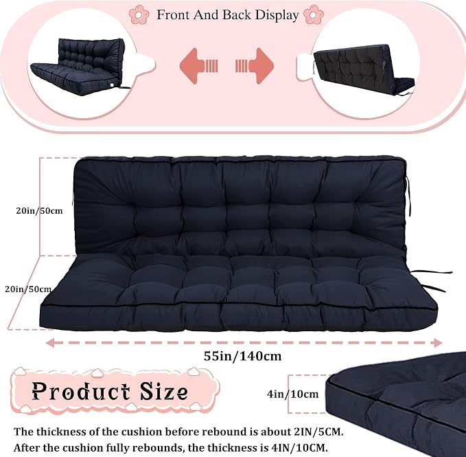 2-3 Seat Swing Replacement Cushion, Outdoor Bench Cushions - Image 4