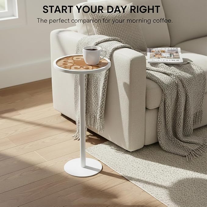 White Drink Table with Amber Tempered Glass Top, Indoor Outdoor Small Round - Image 2