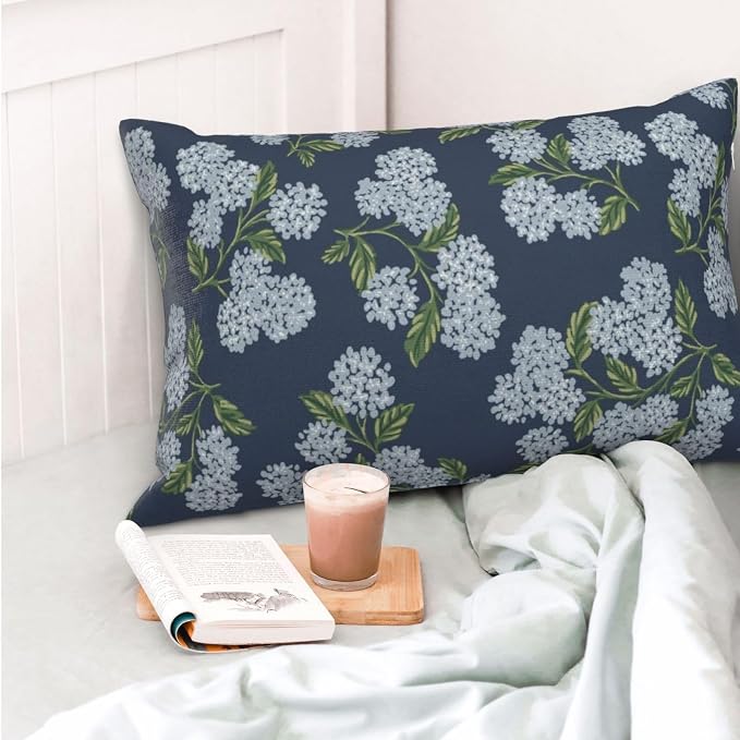 Navy Blue Spring Pillow Covers 12x20 Inch 2 Pcs Blue Green Hydrangea Flower - Image 2