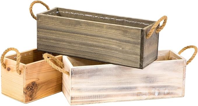 Wooden Planter Box with Handle I Rustic Whitewash I Plastic Liner l Garden - Image 6