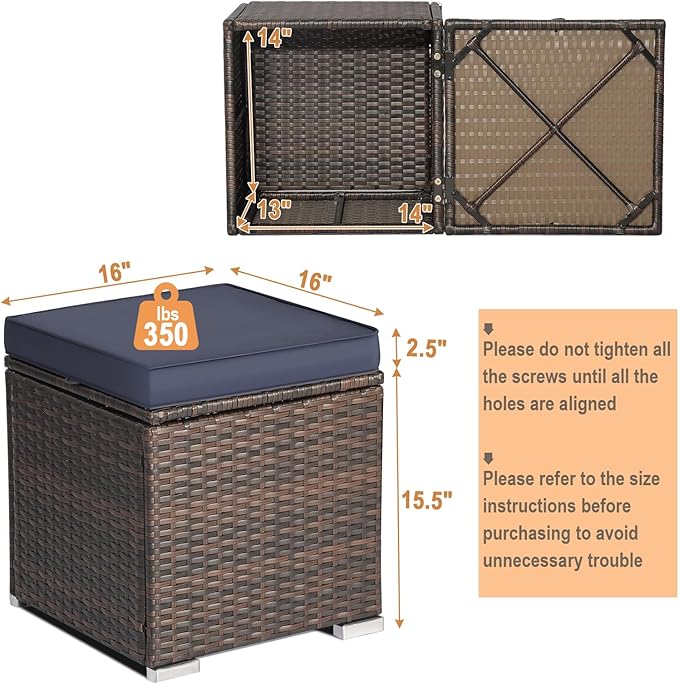 MEDIMALL Patio Wicker Ottoman Set of 2, Rattan Side Table w/Storage, Footstool - Image 3