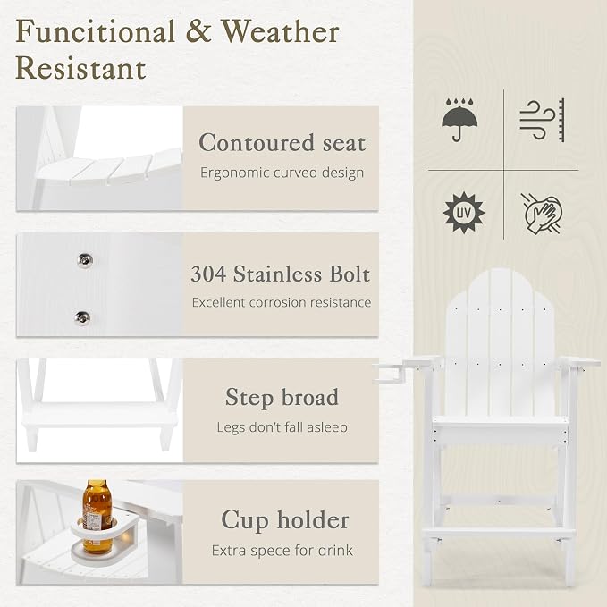 LUE BONA Tall Adirondack Chair Set of 4, All Weather HDPS Bar Height Chairs - Image 4