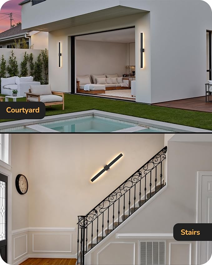 EDISHINE 2 Pack Modern Outdoor Wall Lights Dimmable, 39.3" Linear Led Exterior - Image 8