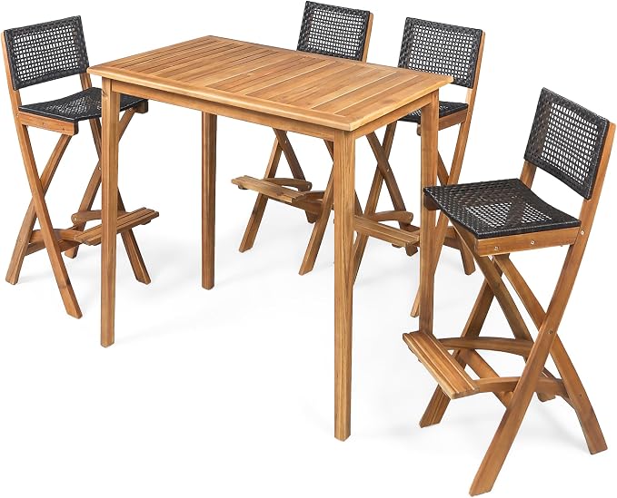 Christopher Knight Home Polaris Outdoor Acacia Wood and Wicker 5 Piece - Image 3