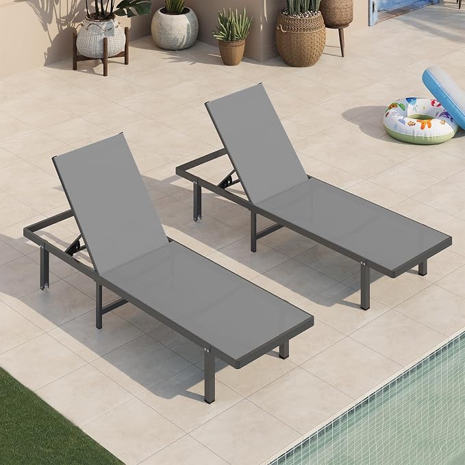 Aluminum Outdoor Lounge Chairs Set of 2, Pool Lounge Chairs by Oasbira