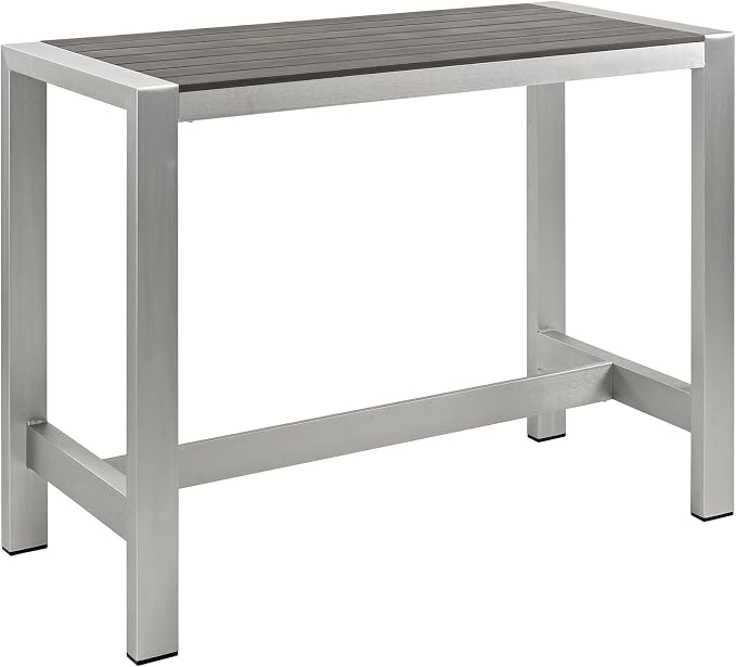 Modway Shore Aluminum Outdoor Patio 60" Rectangle Bar Table in Silver Gray by Modway