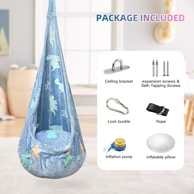 Kids Pod Swing Seat, Flannel Sensory Swing Chair Nightglow - Image 2