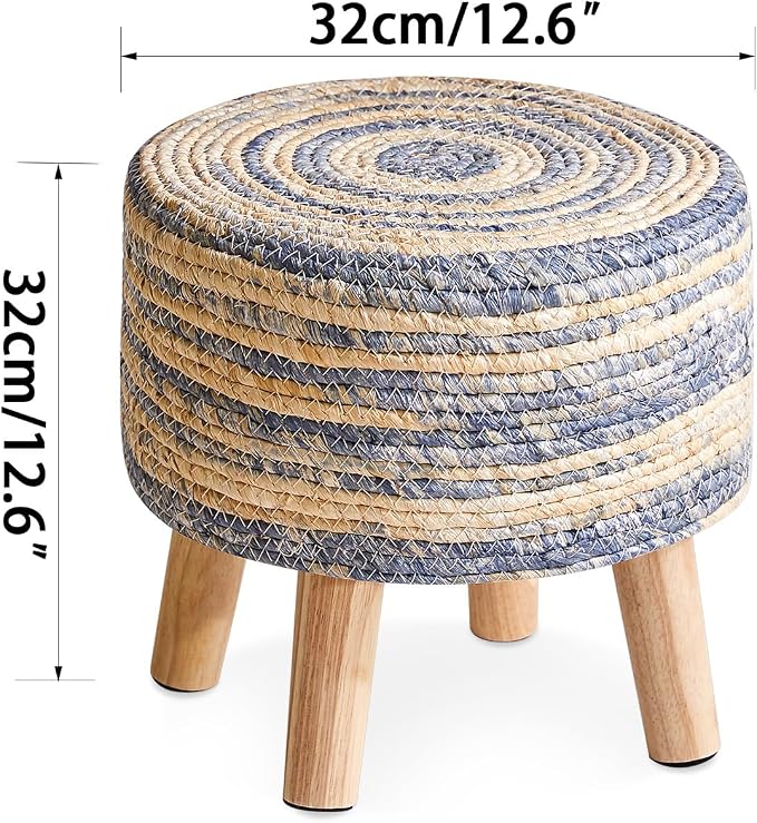 YMYNY Foot Stool Natural Seagrass Hand Weave, 12.6" Small Ottoman, Round - Image 3
