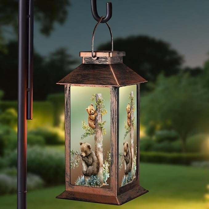 Outdoor Hanging Solar Lantern Waterproof Outside Bear Pattern Landscape Lights by Unknown