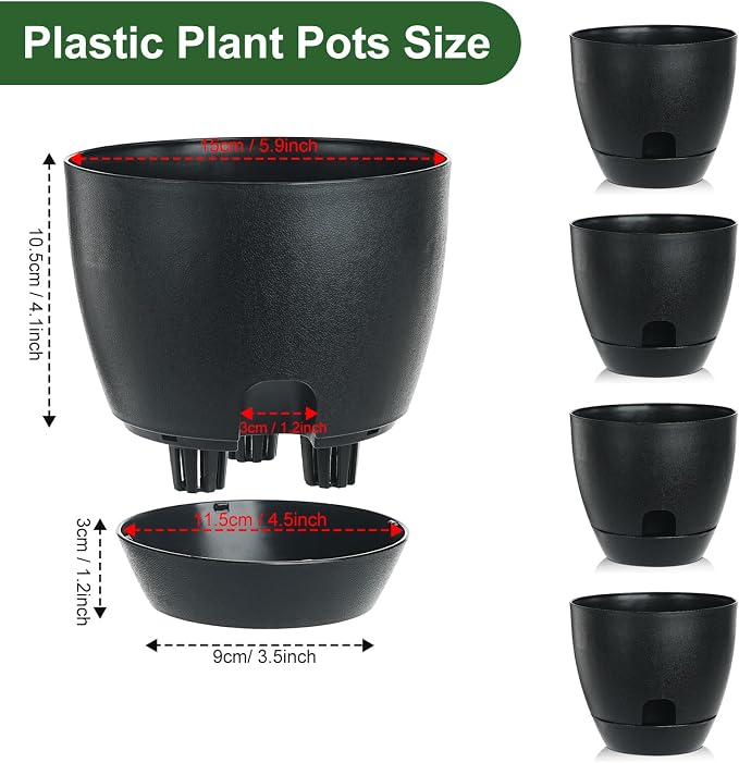 Self Watering Pots Set, 5 Pack 6 Inch Self Watering Pots - Image 2