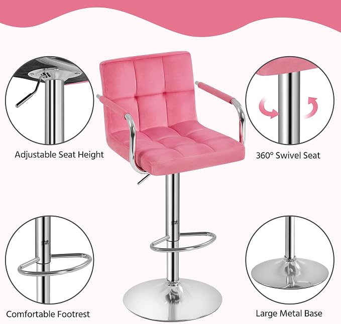 Yaheetech Bar Stools Set of 4, Velvet Fabric Swivel Barstools, Height - Image 9