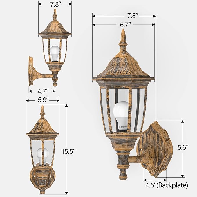 EMART Outdoor Porch Light, Brushed Gold, Anti-Corrosion Plastic Material - Image 2