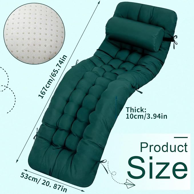 Tudomro 1 Pcs Dark Green 66'' Outdoor Chaise Lounge Cushion Waterproof Patio - Image 8