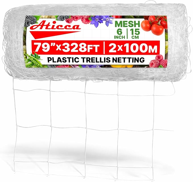 Plastic Trellis Netting 79" x 328 ft Heavy Duty Plant Support Netting White by Aticca