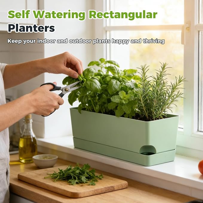 2 Pack Self Watering Pots for Indoor Plants 17 Inches Window Boxes Planters - Image 2