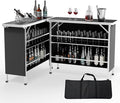 VINGLI 43" Portable Bar Table, 3-Tier Shelves, Carry Bag，Mobile Bar Table by VINGLI