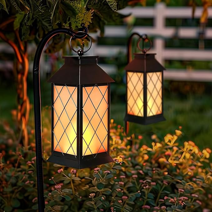 18" Solar Lanterns Outdoor Waterproof, Glass Solar Flickering Flame Lantern - Image 3