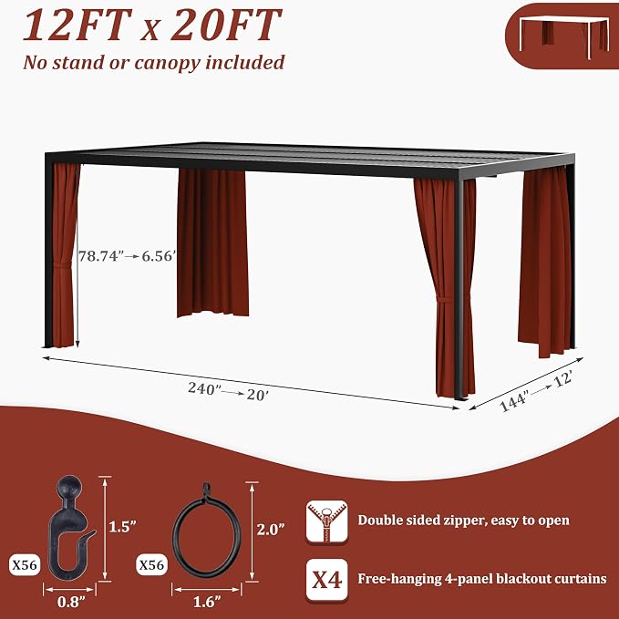 Gazebo Universal Replacement Privacy Curtain, 4-Panels Sidewall Curtains - Image 2