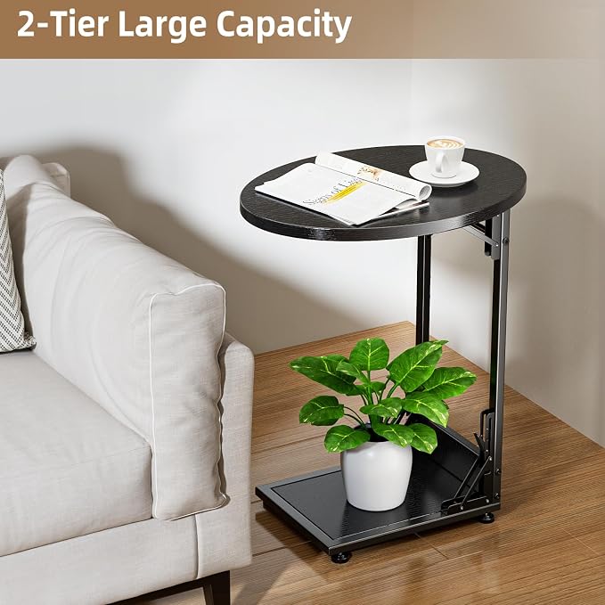 Elbourn Folding Side Table End Couch Tables, C-Shaped End Table - Image 8