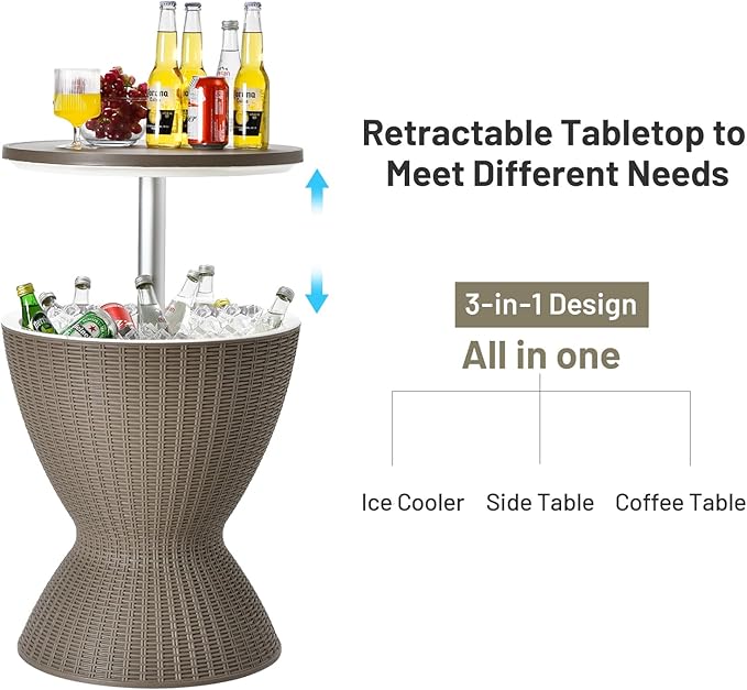Tangkula Outdoor Cool Bar Table, Rattan Style Patio 8 Gallon Beer and Wine - Image 5