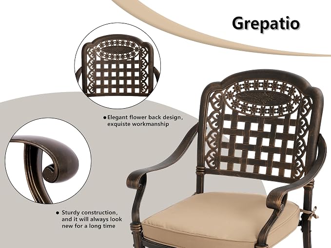 Grepatio 5 Piece Cast Aluminum Patio Dining Set Outdoor Furniture Set Patio - Image 3