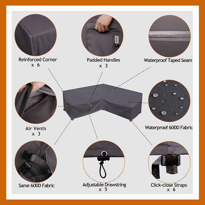 Heavy Duty Outdoor Sectional Sofa Cover, Lawn Patio Furniture Covers - Image 3
