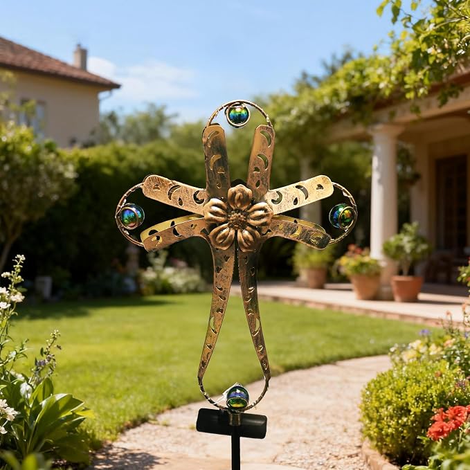 Kaixoxin Solar Power Cross Stake Warm White Color Florals Solar Lights Garden - Image 4