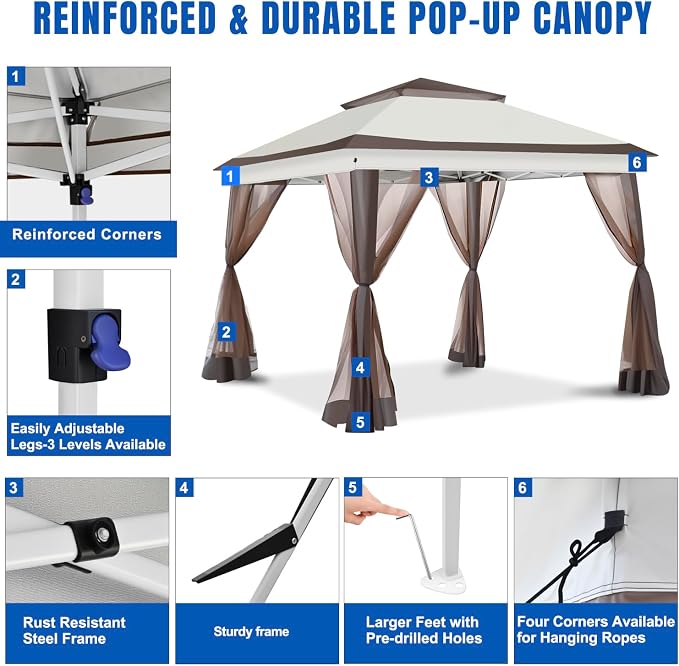 Yesker 10x10 Pop Up Canopy Tent w Mesh Netting Sidewall Vented Top - Image 5
