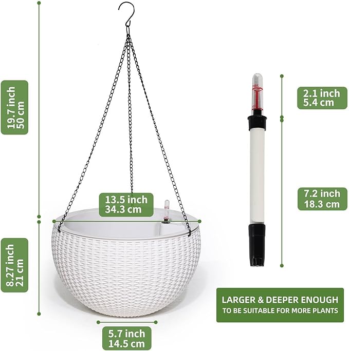 Dexceder 13.5 Inch Large Self Watering Hanging Planters Indoor Outdoor - Image 3