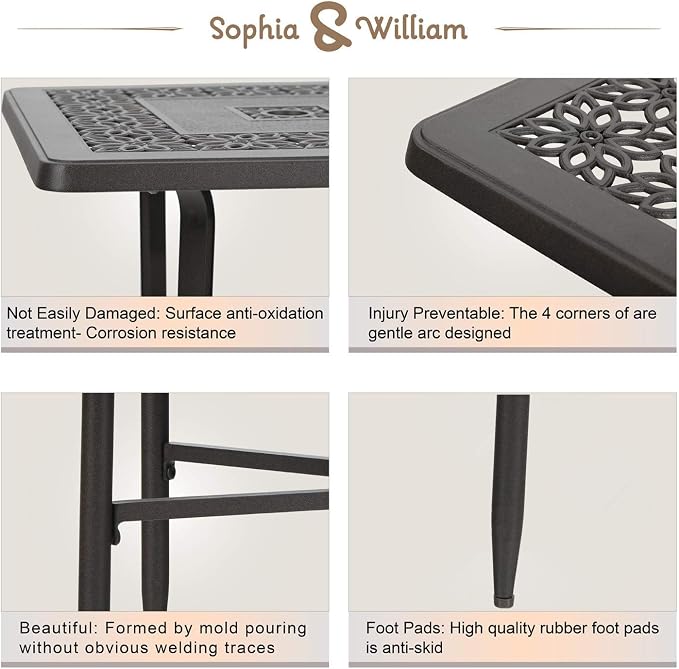 Sophia & William Patio Coffee Table Rectangle, Modern Outdoor Cast Aluminum - Image 4