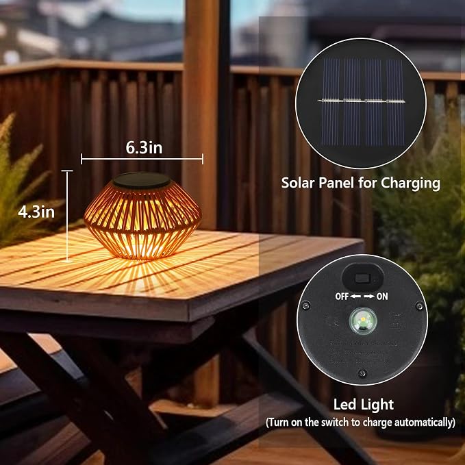 Set of 2 Solar Lights Outdoor Waterproof, Rattan Solar Lantern, Outdoor Table - Image 2