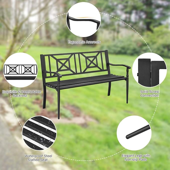 S AFSTAR Outdoor Garden Bench, Metal Porch Bench Seat - Image 5