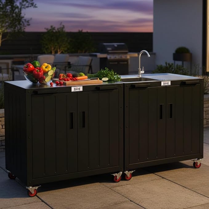 Outdoor Grill Cart with Storage Cabinet and Stainless Steel Top, 35-Inch - Image 2
