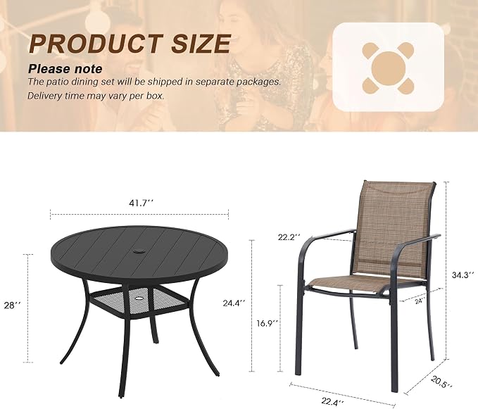 VICLLAX 5 Pieces Patio Outdoor Dining Set, 40.6" Round Metal Table - Image 2