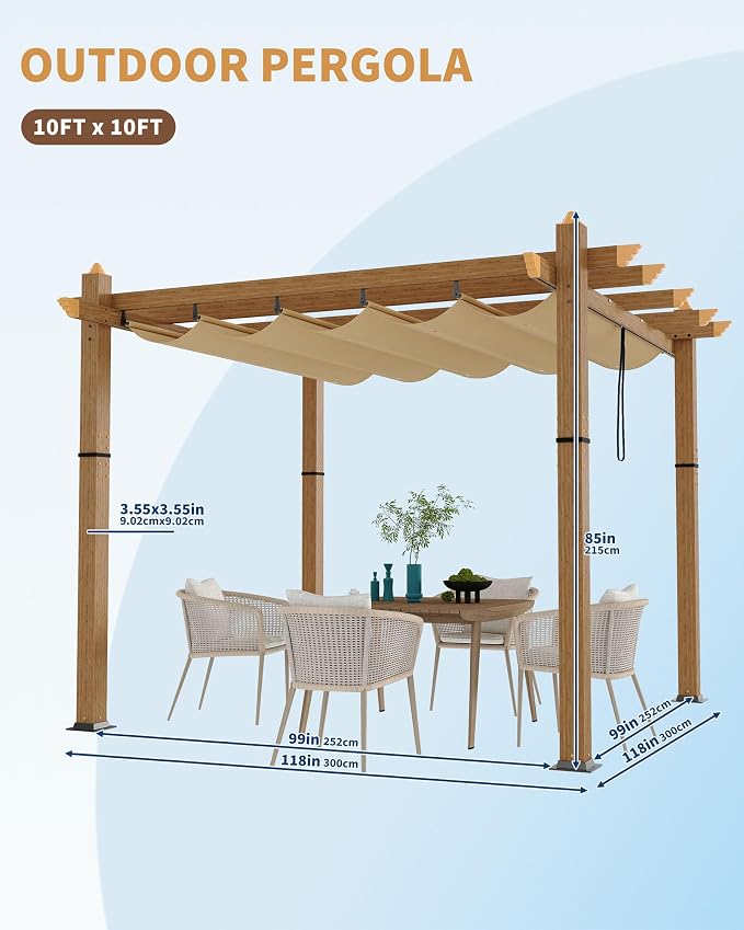 10x10 Ft Aluminum Pergola Outdoor Gazebo - Image 6