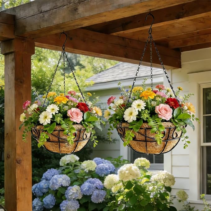 Hanging Planters for Outdoor Plants, 2 Pack 12 inch Wire Hanging Baskets - Image 6