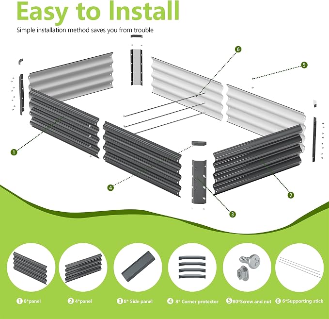 2PCS 6x3x1FT Galvanized Raised Garden Bed, Galvanized Planter Raised Garden - Image 3